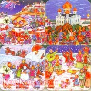 NWT Condensation Cardboard Coaster 6-Pcs Set Russian Design Fairy Tales Imported